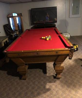 1899 Antique Brunswick Pool Table with Ivory Inlay Comes with Everything